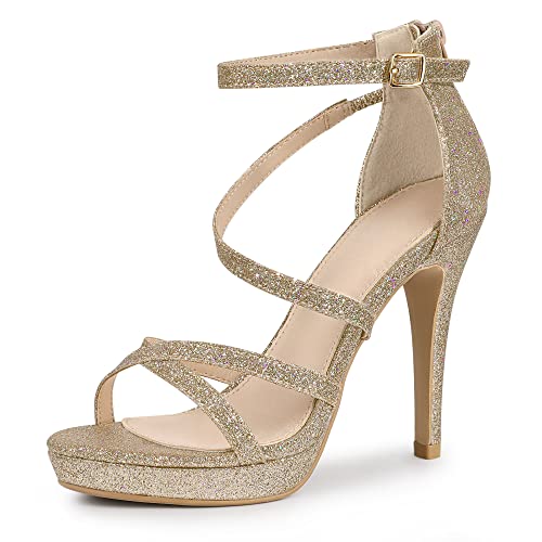 Perphy Sandales à plateforme scintillantes et à talons aiguilles pour femmes Or 39 Cover