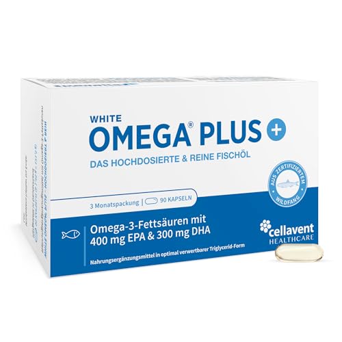 Omega 3 - Cápsulas de aceite de pescado de alta pureza con 1000 mg de ácidos grasos omega-3 (300 mg de DHA y 400 mg EPA) – Forma triglicéridos – Paquete de 3 meses