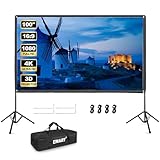 EMART Pantalla de Proyección con Soporte 100 Pulgadas, 16:9 4K HD Tela para Proyector de Doble Cara Adecuada para Ver Películas En Interiores, Reuniones y Eventos Al Aire Libre