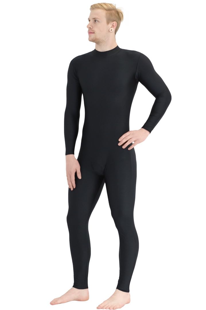 Herren Ganzanzug lange Ärmel lange Beine Kragen Rückenreißverschluss Jumpsuit Catsuit Overall 80% Polyamid 20% Elasthan