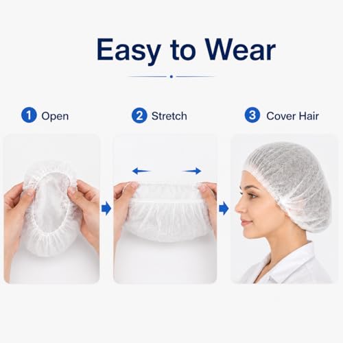 Image of Disposable Bouffant Caps, 21inches Hair Net, Elastic Dust Cap for Food Service, Cooking, Salon,Spa,Spray tans, Restaurant,Industry,Garden,Kitchen Head Cover (White)