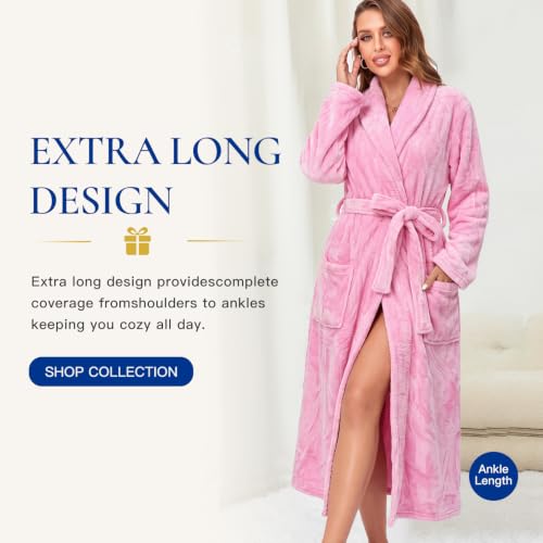 Image of RONGTAI Womens Bathrobe Ladies Fleece Plush Warm Long Robes Fleece Nightgown Sleepwear