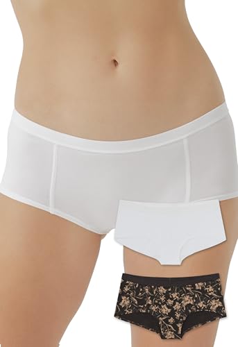 Pact Women's Organic Cotton Boy Shorts Underwear, Full Coverage Low Rise Panties, 2 Pack