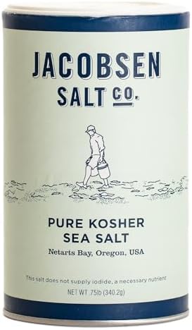 Jacobsen Salt Co. Pure Kosher Sea Salt โ Kosher, Coarse, Non-Iodized Made in USA, Non-GMO, Steak Seasoning, Gourmet, Real Salt Flakes โ 12oz