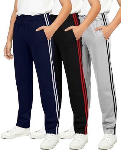 Real Essentials 3 Pack: Boys' Tricot Open Bottom Fleece-Lined Sweatpants with Pockets -Set 1,S (8-10)