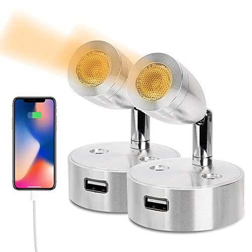 Einemgeld Lot de 2 spots LED - 3 W - Avec interrupteur tactile - Intensité variable - 12-24 V - Port USB - Lampe de lecture pour camping-car, caravane, camion, bateau, RV, bateau (blanc chaud) Cover
