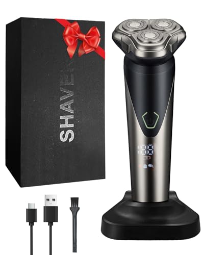 Afeitadora Eléctrica Rotativa Para Hombre, Cabezal Flotante 3D de Doble Anillo, Resistente al Agua IPX5, Carga Principal por Base y Recarga USB, el Regalo Ideal Para Hombres