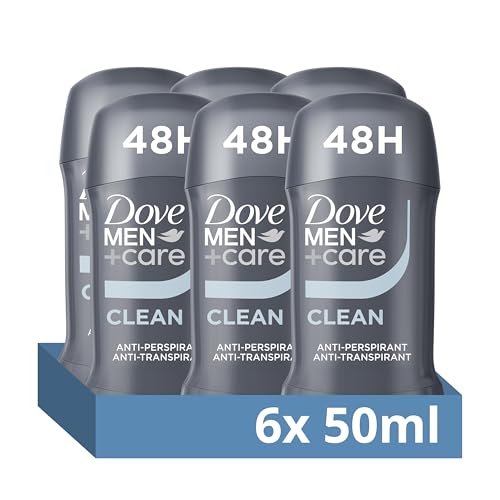 Dove Men+Care Clean Comfort Anti-Perspirant Deodorant Stick with Moisturising Cream 48-Hour Protection 50 ml Pack of 6