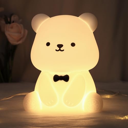 Attivolife Teddy Bear Night Light for Kids Baby Nursery Beside Silicone Lamp Protable USB Rechargeable Kids Bedroom Nightlight with 8 Color Lights Birthday Christmas Gifts for Girl Boy Children