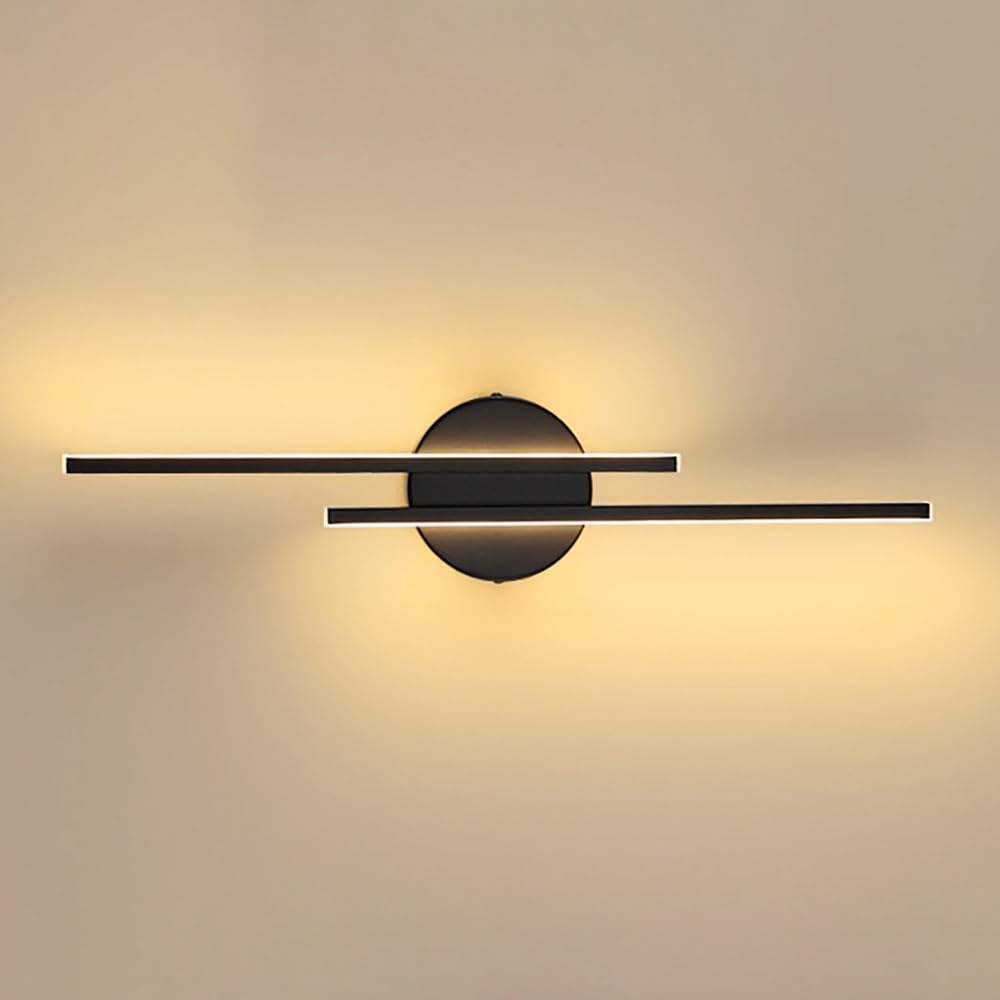 COSRUB Modern Long Strip Wall Lights, Up Down Lighting Linear Wall Lamp Fixture Minimalist LED Wall Sconce for Hallway Stairs Living Room Vertical Horizontal Mount(Black(4000K),60cm/23.62in)