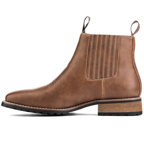 Image of JASONSTAR Cowboy Boots for Men Square Toe, All-Weather Slip-On Work & Casual Western Chelsea Boots -botines para hombre