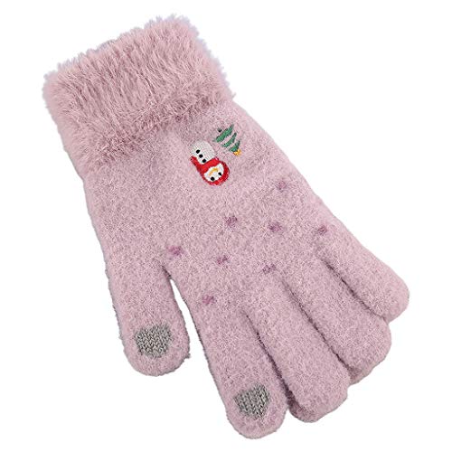 Womens Winter Plus Thick Warm For Gloves Snowman Christmas Tree Full Fingered Knitted Faux Wool