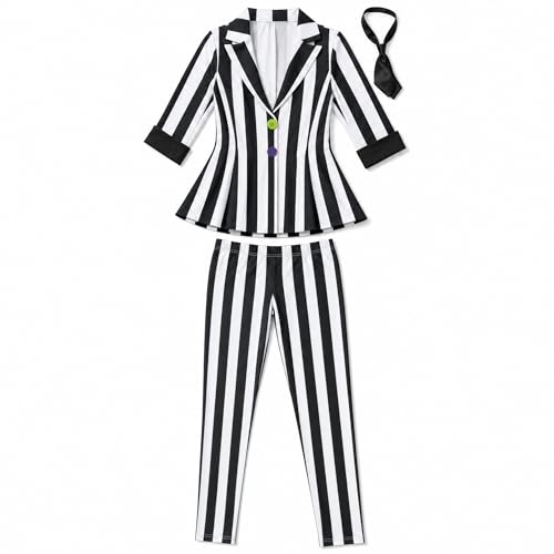 Morph Damenkostüm Schwarz-Weiß Gestreift Perfekt für Halloween-Partys und Events L