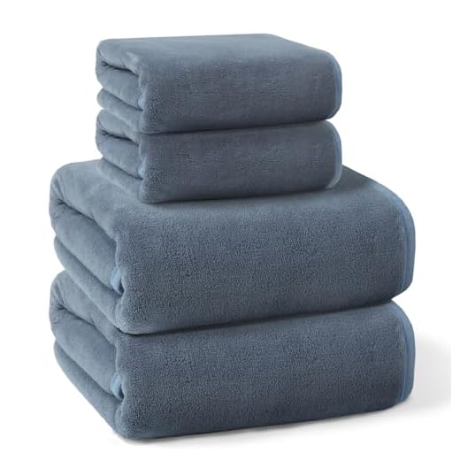 Whale Flotilla Juego de 4 toallas de mano, 2 toallas de baño de 70 x 140 cm y 2 toallas de mano de 40 x 70 cm, toallas de rizo grandes, absorbentes y suaves, color azul grisáceo