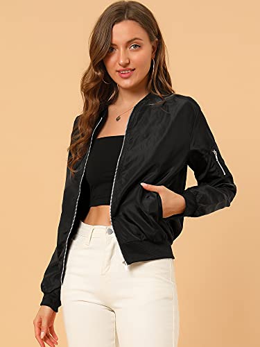 Allegra K Women's Windbreaker Bomber Jacket Zip Up Fall Casual Outerwear with Pockets2