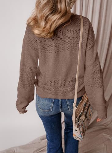 Image of SHEWIN Women's Sweaters Casual Long Sleeve V Neck Crewneck Lightweight Crochet Pullover Sweater Tops