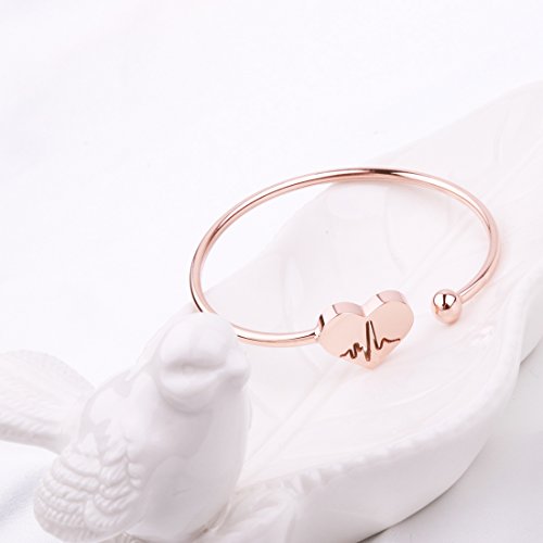 Reebooor Nurse Bracelet,Heart Beat Bracelet, Stethoscope  Necklace,Nursery Graduation Gift, Nurse Doctor Gifts (Bangle Rose Gold) #TOP4