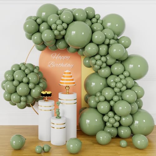 134Pcs Sage Green Balloons Different Sizes 5 10 12 18 Inch Sage green Latex Balloon for Birthday Wedding Baby Shower. (Sage green)