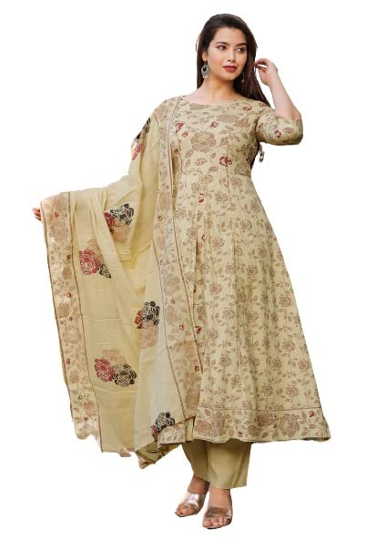 TOULN Kurta Plazzo Latest Set for Women with Dupatta Cotton Printed | Stylish, Casual wear - Traditional & Fashionable Kurta Set | Women's Full Plazzo Set & Dupatta