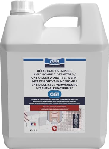 GEB Chauffage - Détartrant G61 élimine le tartre dans les installations d'eau chaude sanitaire. Optimise la consommation d'énergie. S'utilise avec pompe - 5 litres
