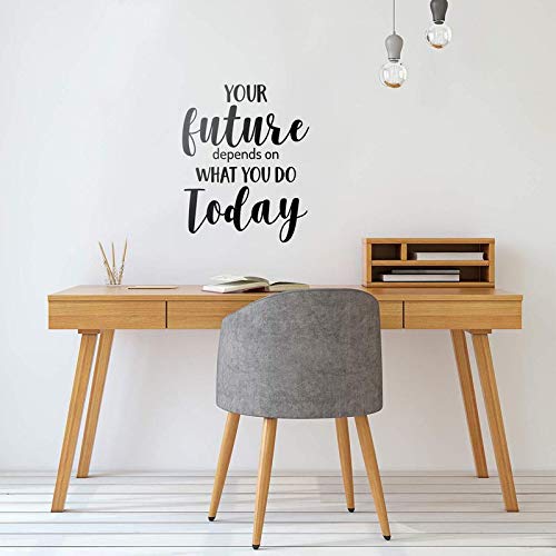 LYOMAN® Wall Art Decal - Your Future Depends On What You Do Today Motivational Modern Cursive Home Bedroom Bathroom Office Living Room Apartment Work Indoor Quote Decor (Black)