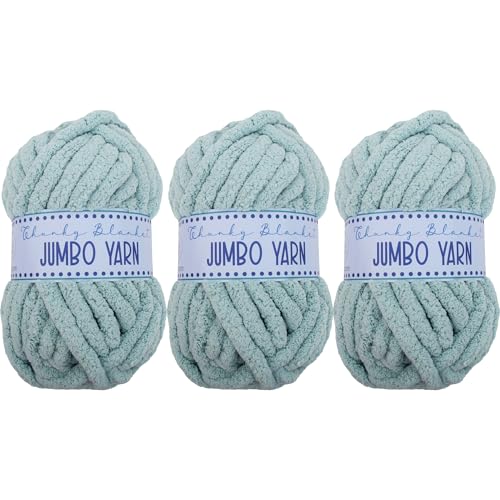 Image of 3 Pack ThreadArt Chunky Chenille Yarn for Hand Knitting, Jumbo, Light Green | Soft jumbo chenille yarn for hand knit and crochet. Make blankets, plushies & crochet projects. DIY quick projects.