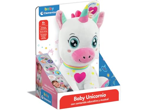 Clementoni - Baby Unicornio Interactivo - Peluche Interactivo para Bebés - Educativo, Multisensorial y Musical - A Partir de 6 Meses - Manufacturado en Italia - 55556