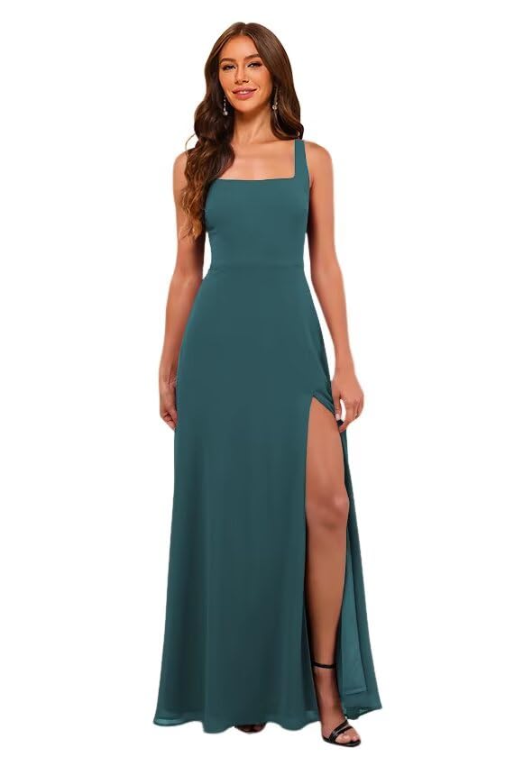 Women's Chiffon Bridesmaid Dresses with Slit 2025 Square Neck Formal Wedding Guest Dress PU262