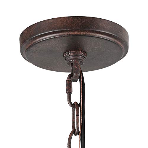 LALUZ Farmhouse Chandelier for Dining Room, 9-Light Rustic Chandelier with Wood Bead Strings, Bronze Metal Arms, 28” L x 25.5” H