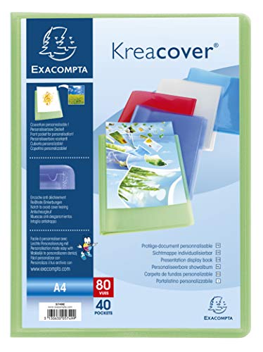 Exacompta 5749E 5er Pack Premium Sichtmappe KreaCover aus transluzenten Kunststoff DIN A4 mit 40 Klarsichthüllen, 80 Sichten, farbig sortiert, Aktenhülle, Prospekthülle