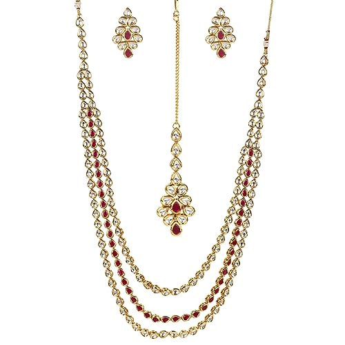 VOYLLA Kundan Gold plated Brass Necklace set