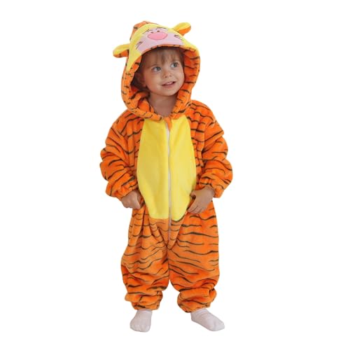 Unisex Baby Flannel Romper Animal Onesie For Toddler Costume Hooded Cartoon Outfit Orange