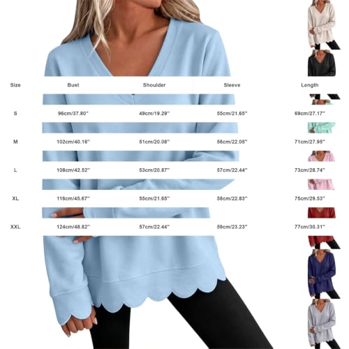 Oversized Scalloped Sweatshirt for Women Casual Pullover Tops Blue L - image 6