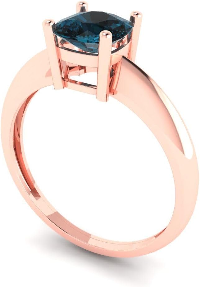 Clara Pucci 14K Solid Rose Gold Fashion Ring for Women | Solitaire 1 cttw Natural LONDON BLUE TOPAZ Cushion Cut | Women's Luxury Jewelry Gift - Image 2