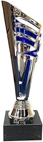 Express Medals Trophy Cup - Silver Blue Star Trophy with Marble Base for Sport Tournaments, Competitions, Recognition or Award, 9 Inches Tall x 3 Inches Wide at The top. - 3