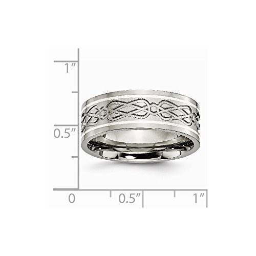 Chisel Titanium Sterling Silver Inlay Celtic Knot Flat 8Mm Polished Band - Size 10 #TOP5