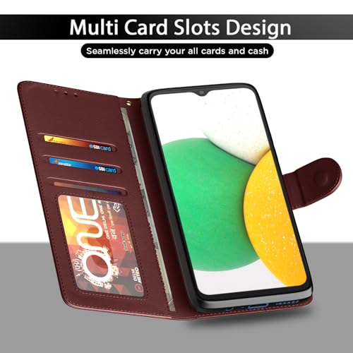 Image of Pikkme Samsung Galaxy A03 Core Flip Cover | PU Leather Finish | 360 Protection | Wallet & Stand | Strong Magnetic Flip Case for Samsung Galaxy A03 Core (Brown)