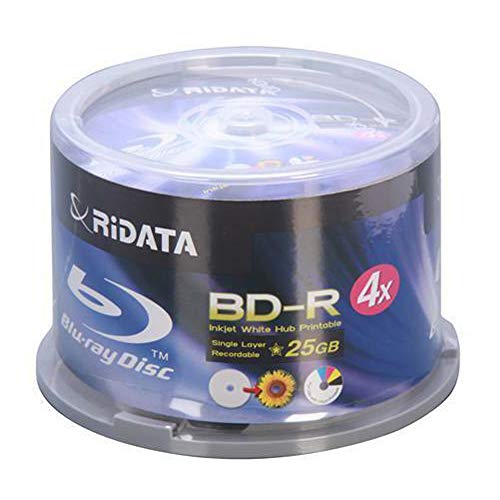 Image of Ridata Ritek Blu-Ray (BD-R) White Inkjet Hub Printable 4X BD-R Media 25GB 50 Pack in Cake Box (BDR-254-RDIWN-CB50)