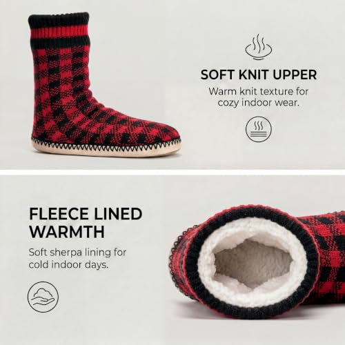 Image of Cozylook Mens Slippers Soft Sole Non Slip Fleece Lined Slipper Socks | High shaft knit upper, warm sherpa interior, cushioned underfoot comfort, grippy bottom for winter home, dorm and travel