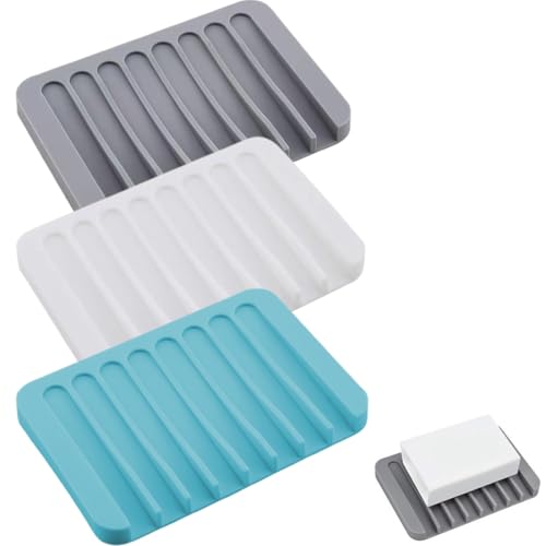 WeddHuis 3 pièces porte-savon en silicone auto-drainant, distributeur de savon en barres, porte-savon en barres, porte-savon pour salle de bain, évier de cuisine, garde le savon sec