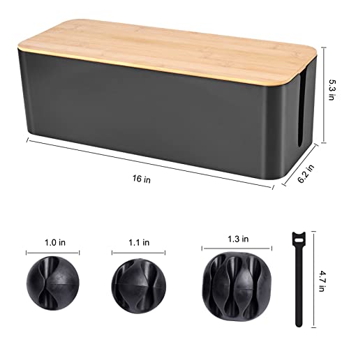 Cable Management Box - Wooden Style Large Cord Organizer Box To Hide Wires & Power Strips | Desk Computer Cable Organizer Box | Safe Abs Material |16" (L) X 6.2" (W) 5.3" (H)|For Home & Office - Black #TOP1