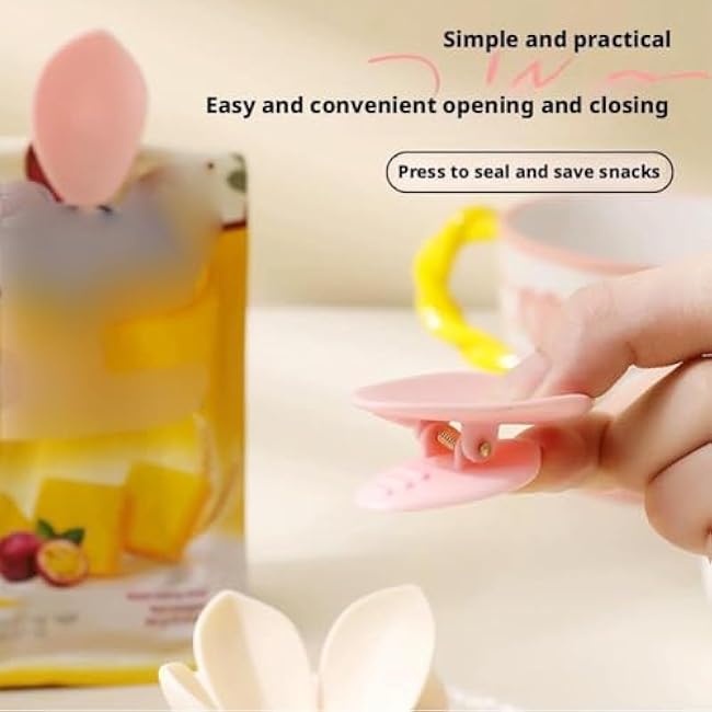 Fridge Magnets Food Bag Clips,Cute 3D Lotus Flower Shaped Sealing Clips for Food Storage,Small Portable Reusable Chip Snack Bag Clip for Kitchen, Home & Office Decor