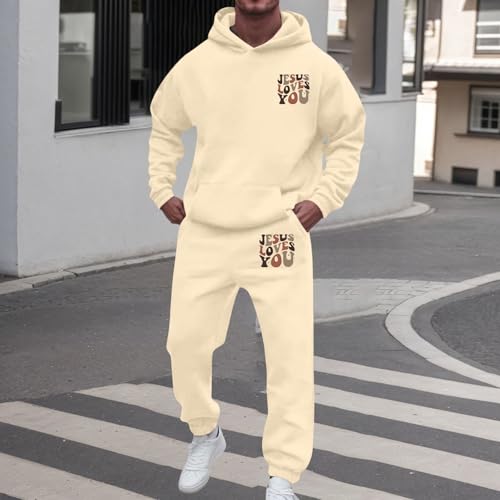 Mens Tracksuits Jesus Loves You Letter Print Hoodies Pullover and Sweatpants Set 2 Piece Sweatsuits Christian Faith Outfits4