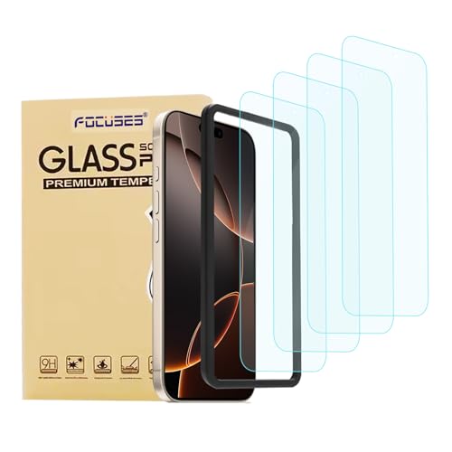Focuses 4 Pack Anti Blue Light Screen Protector for iPhone 16 Pro Max [6.9 inch] with Installation Frame 9H+ Anti Blue Light Tempered Glass Anti-Scratch Case Friendly