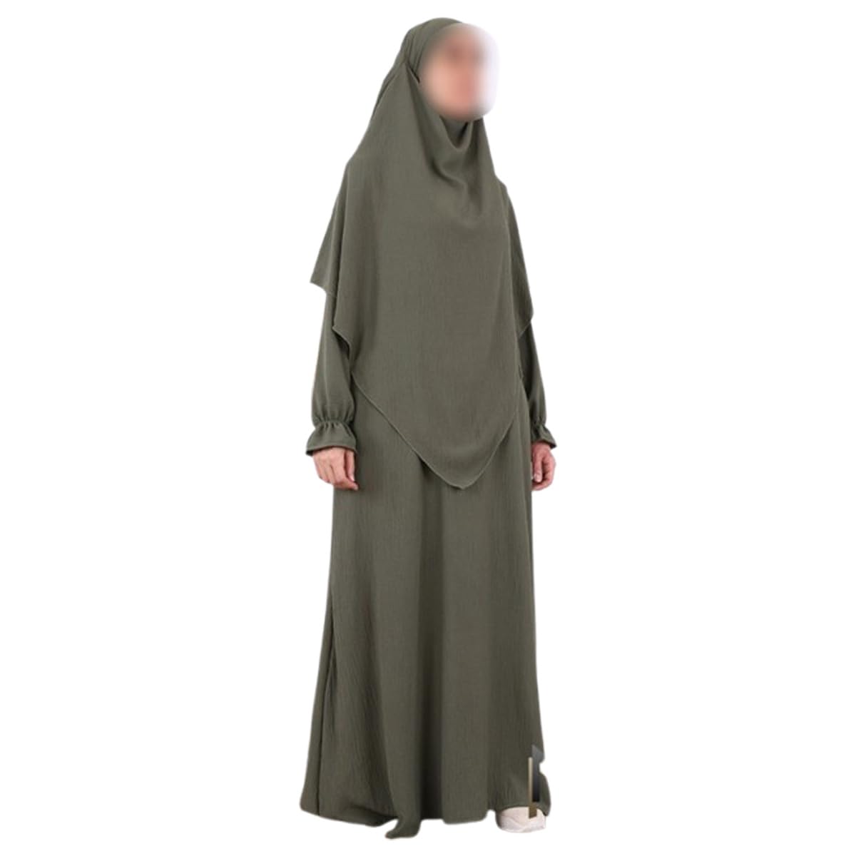 Sufiah Khaki 2 Pieces Prayer Dress Overhead Khimar Burqa Abaya Kaftan Jilbab (, One Size)