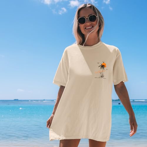 KEEVICI California T Shirt Beach Oversized Graphic Tees for Women Vintage Adventure Shirts Baggy Summer Cotton Vacation Tops4