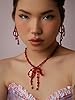 OJERRY Deep Red Chunky Bead Bow Coquette Dangle Ea... #1