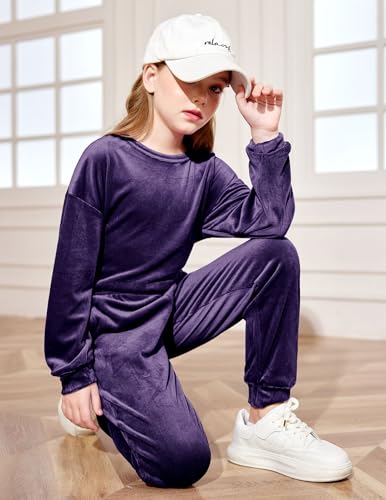 Arshiner Girls 2 Piece Outfit Sweatsuits Set Kids Velour Sweatshirts & Sweatpants Tracksuits Set for Girls4