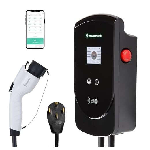 50 Amp - PRIMECOM.TECH Level-2 Smart Electric Vehicle Home Charging Station 220 Volt for Tesla and All EV Brands 30' Feet Length (25 Feet, NEMA 14-50p)