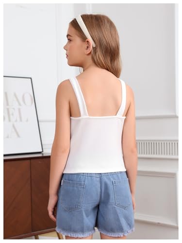 SHENHE Girl's Square Neck Bow Tank Pleated Wide Strap Sleeveless Cute Summer Holiday Top2